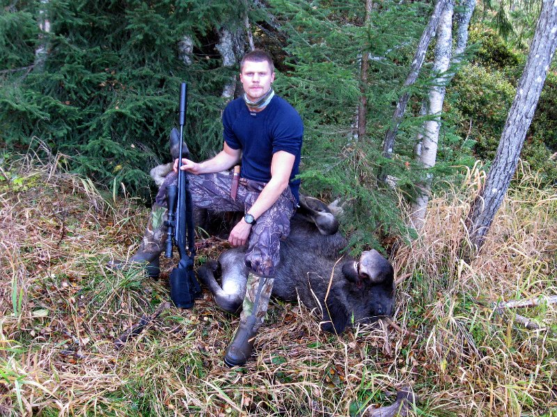IMG_2943.JPG - Bjørn felte sin første elg, en sjuspirs okse på Litlflåkkåmyra fredag 5. oktober 2012
