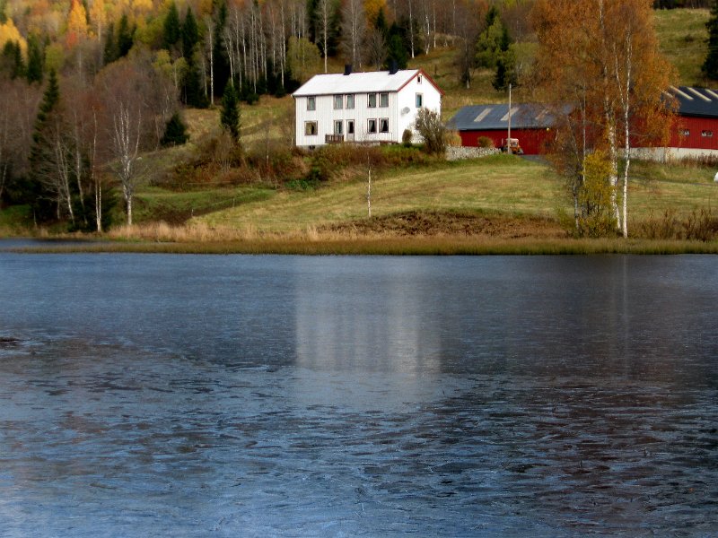 IMG_3008.JPG - Det hadde vært frost om natta, og det var ei isskorpe på Snustaddammen